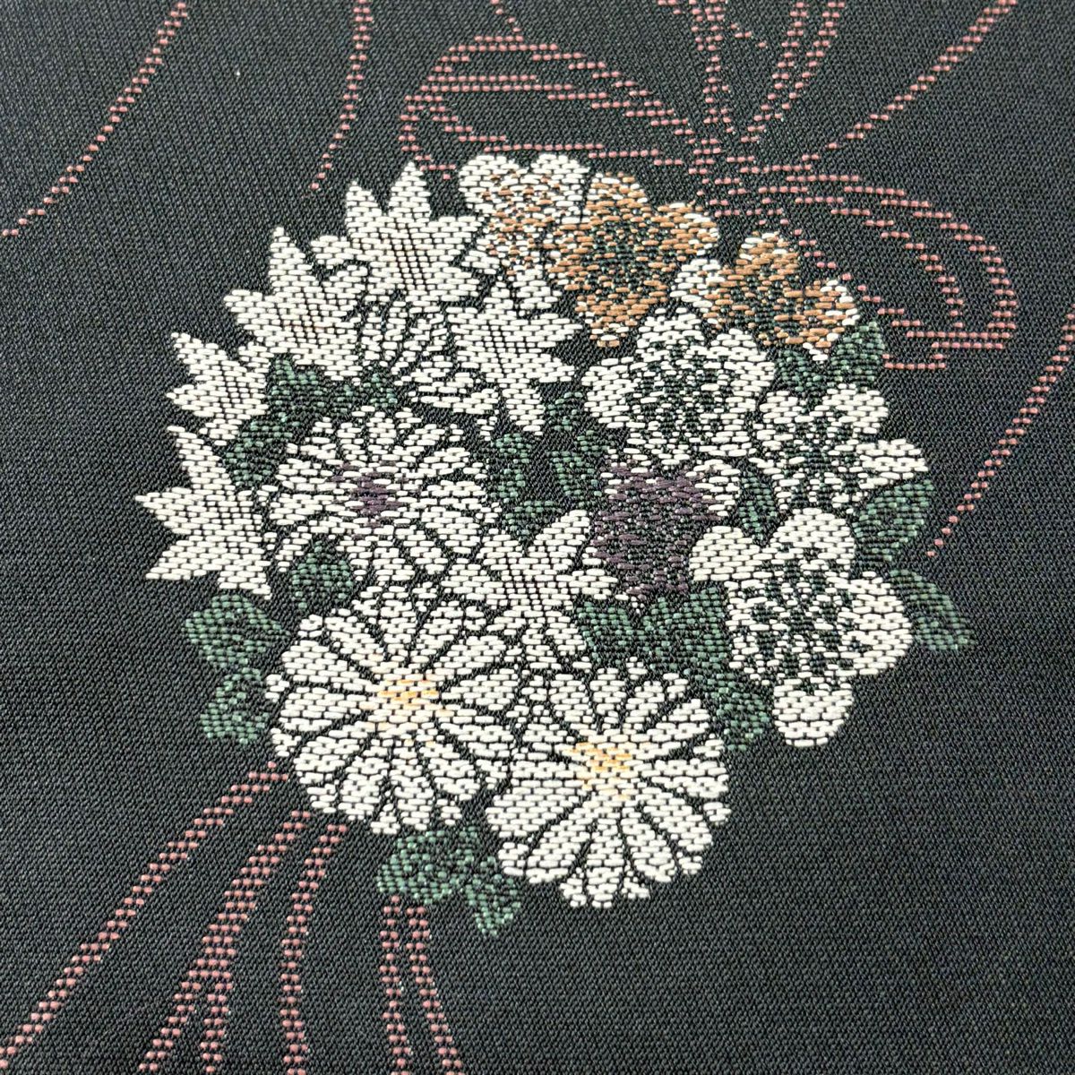 【美品】半幅帶 優品級 藥玉 菊花 墨色 化纖