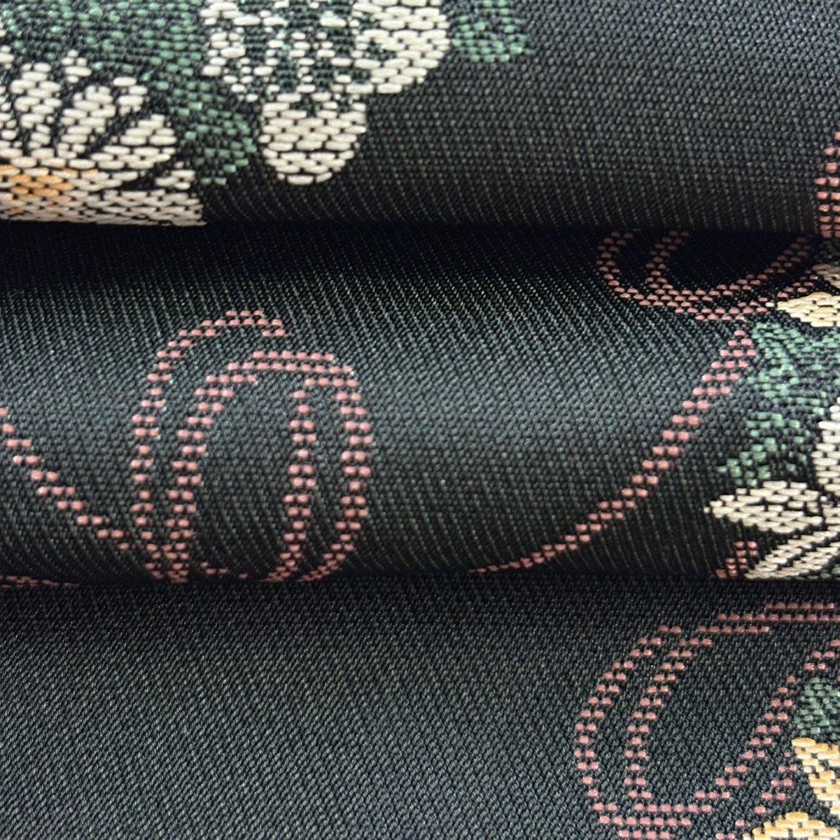 【美品】半幅帶 優品級 藥玉 菊花 墨色 化纖