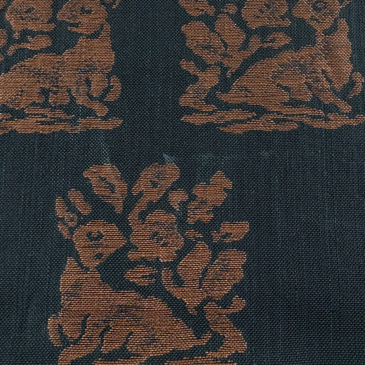 【美品】 袋帶 名品級 花兔 金絲 墨色 大鼓圖案 純蠶絲