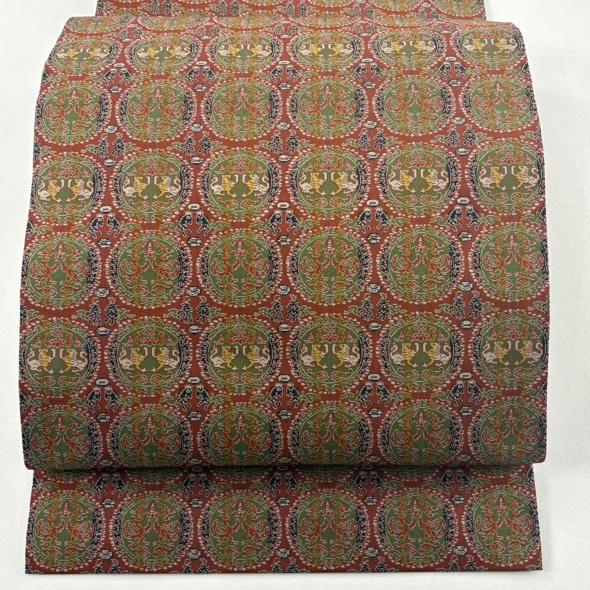 【美品】 開口名古屋帶 名品級 龍村美術織物 比翼仕立 單層 紅茶 純蠶絲