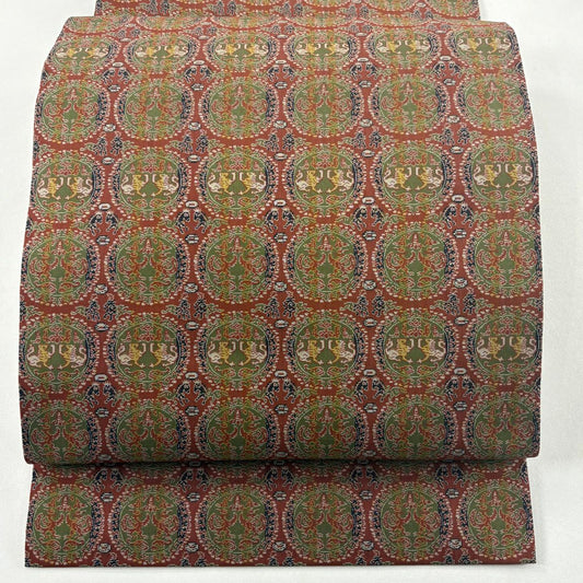 【美品】 開口名古屋帶 名品級 龍村美術織物 比翼仕立 單層 紅茶 純蠶絲
