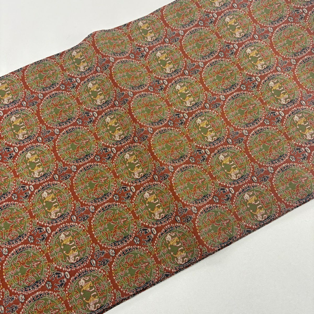 【美品】 開口名古屋帶 名品級 龍村美術織物 比翼仕立 單層 紅茶 純蠶絲