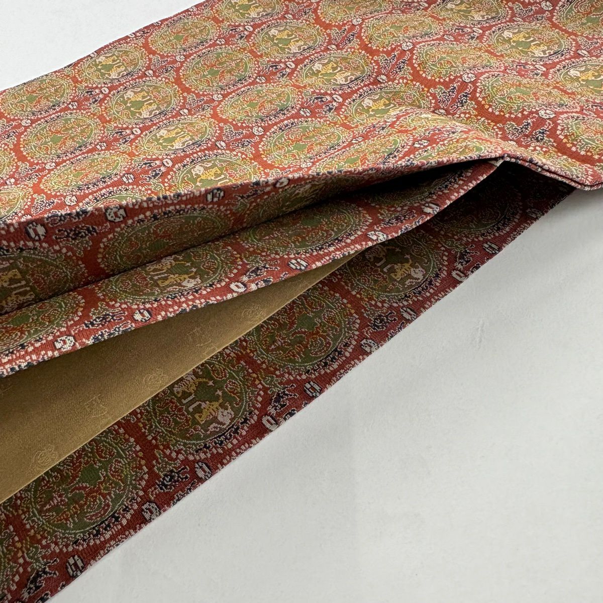 【美品】 開口名古屋帶 名品級 龍村美術織物 比翼仕立 單層 紅茶 純蠶絲