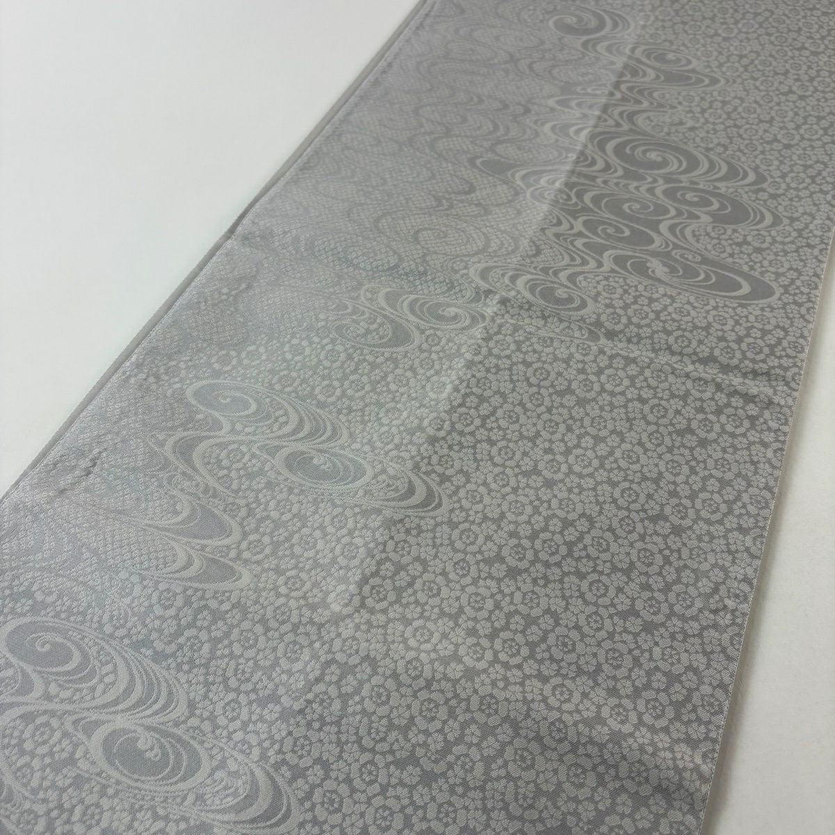 袋帶 名品級 金太郎 兜 灰 深藍色 お太鼓圖案 純蠶絲