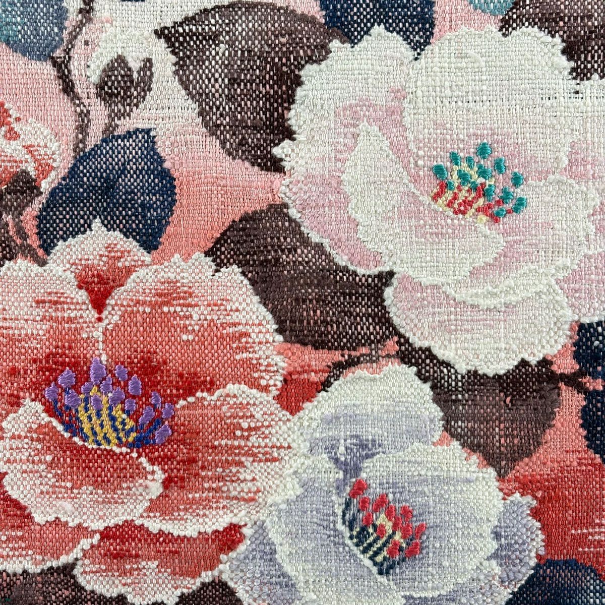 【美品】 名古屋帶 名品級 八寸名古屋帶 松樹葉仕立 草花紋 薄粉紅 純蠶絲