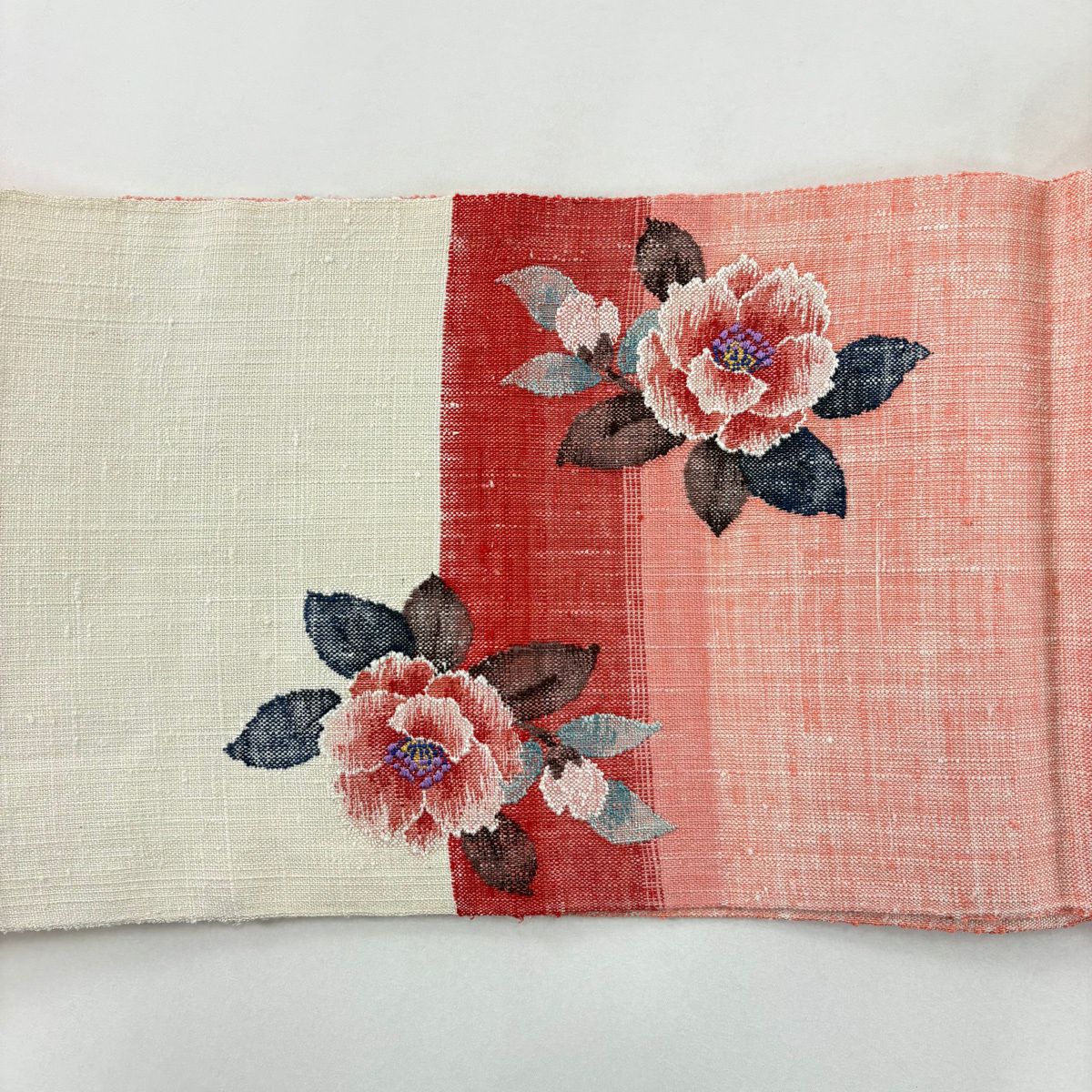 【美品】 名古屋帶 名品級 八寸名古屋帶 松樹葉仕立 草花紋 薄粉紅 純蠶絲
