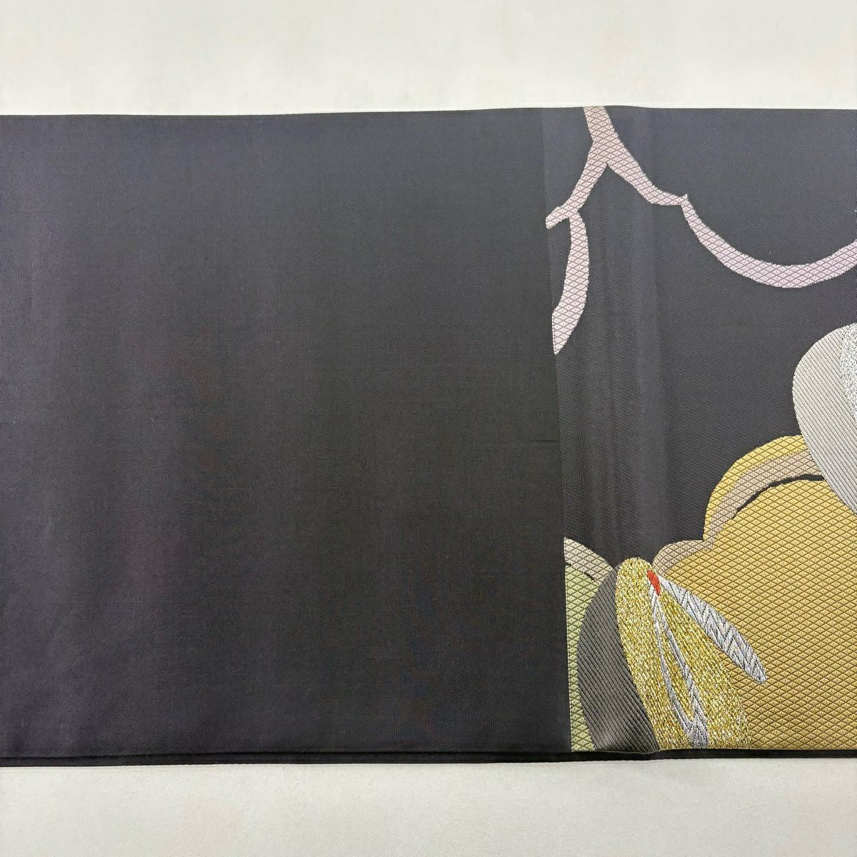 【美品】 袋帶 名品級 大和 ぽっくり 金銀彩 金金箔 墨 深藍 六通 純蠶絲