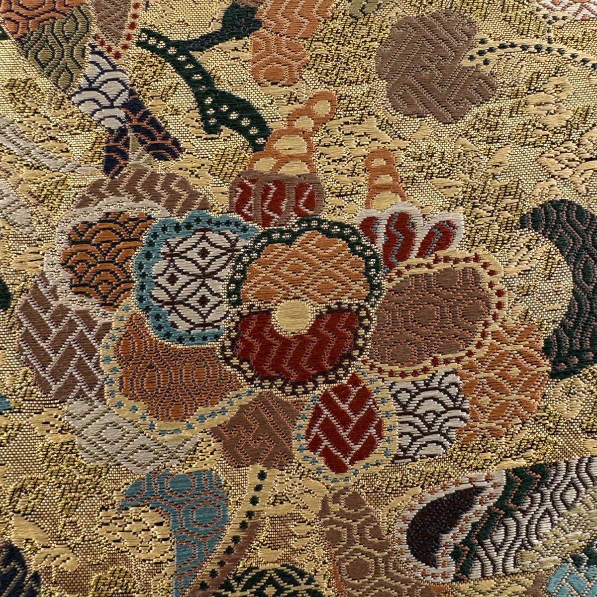 【美品】 袋帶 名品級 花唐草紋 金金箔 金色 六通 純蠶絲