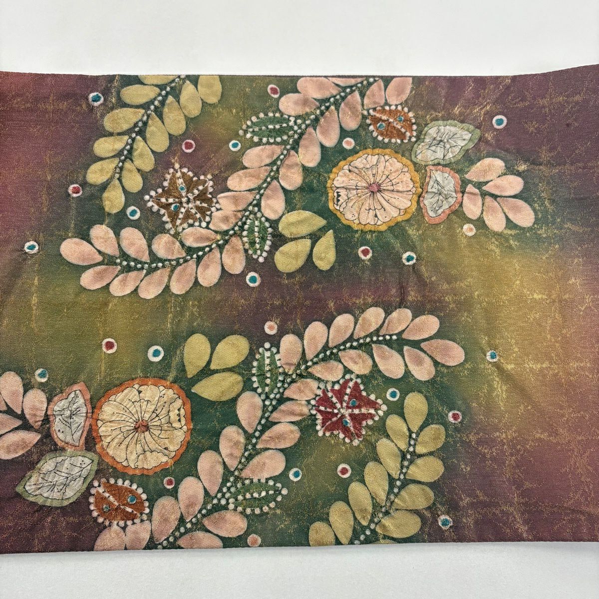 【美品】 袋帶 名品級 落款あり 辻花染 格子 金金箔 紅茶 お太鼓柄 純蠶絲