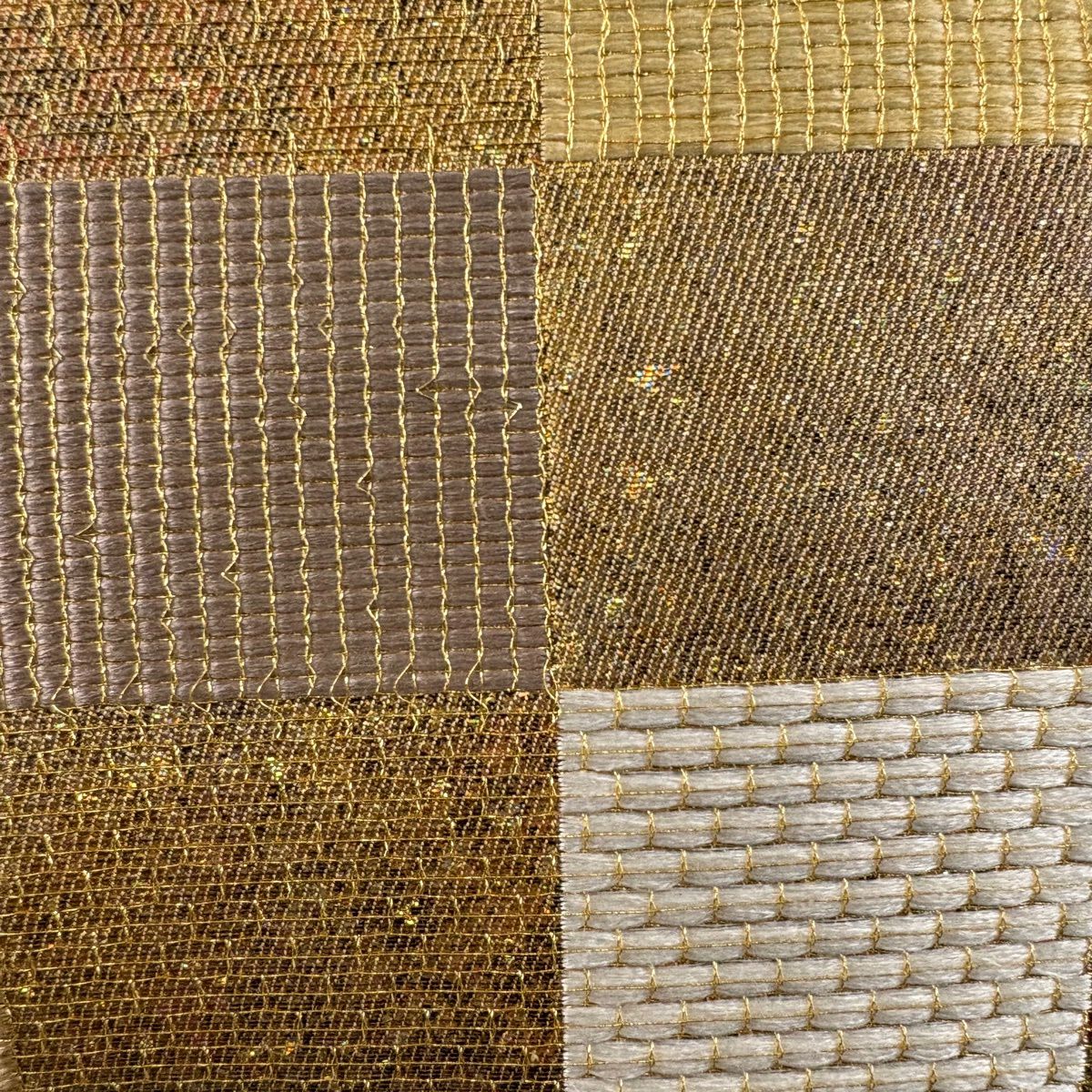 【美品】 袋帶 名品級 變化市松樹 金金箔 金絲 金色 六通 純蠶絲