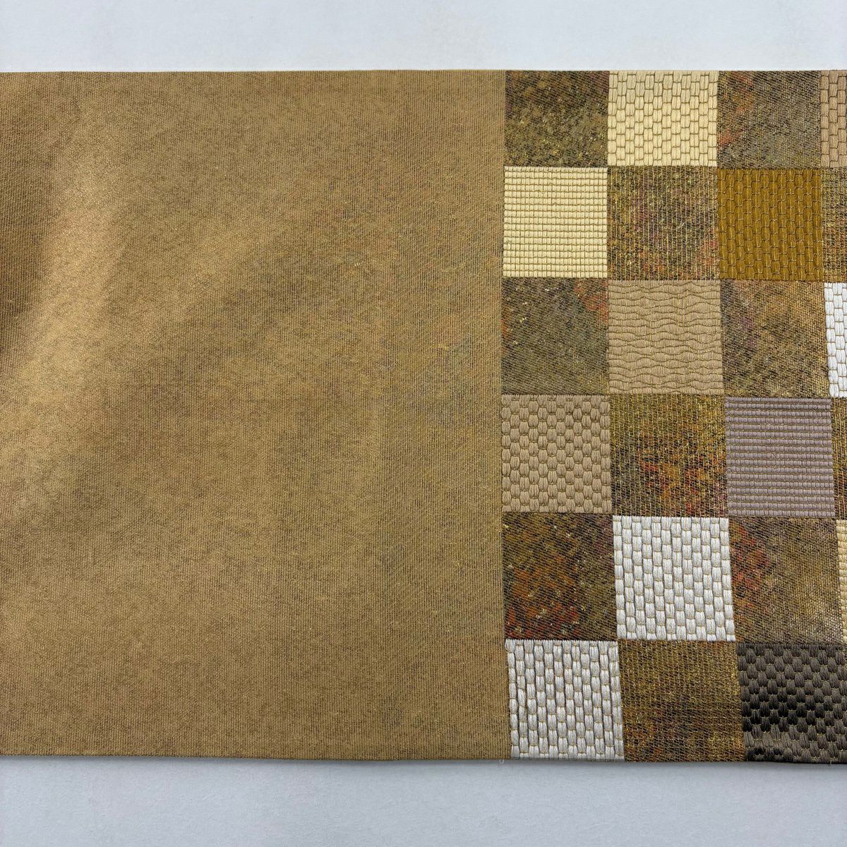 【美品】 袋帶 名品級 變化市松樹 金金箔 金絲 金色 六通 純蠶絲