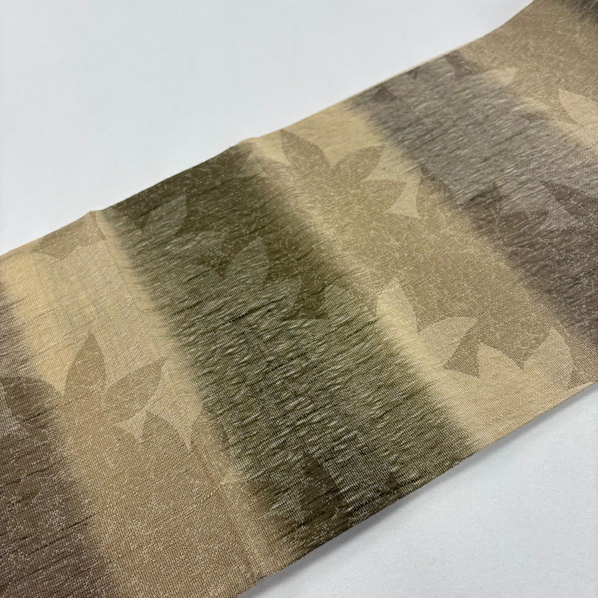 【美品】 袋帶 名品級 葉子 輪廓 淺茶 六通 純蠶絲