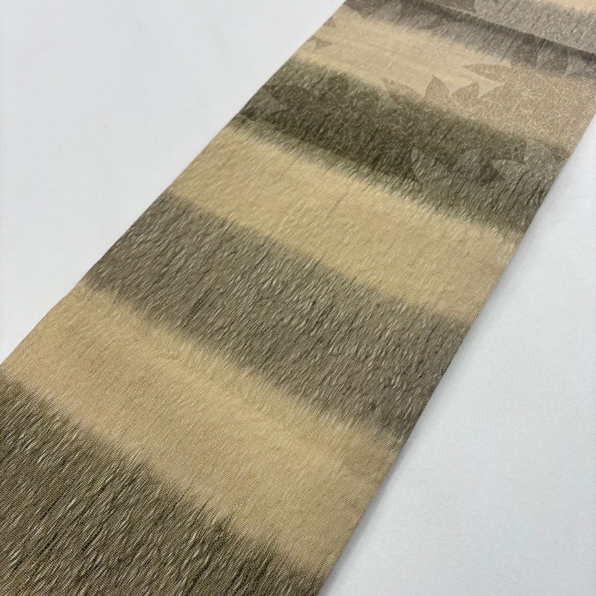 【美品】 袋帶 名品級 葉子 輪廓 淺茶 六通 純蠶絲