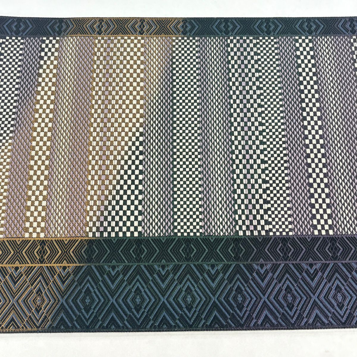 【美品】 袋名古屋帶 名品級 證明書附帶 市松樹 鱗 金金箔 深藍 純蠶絲