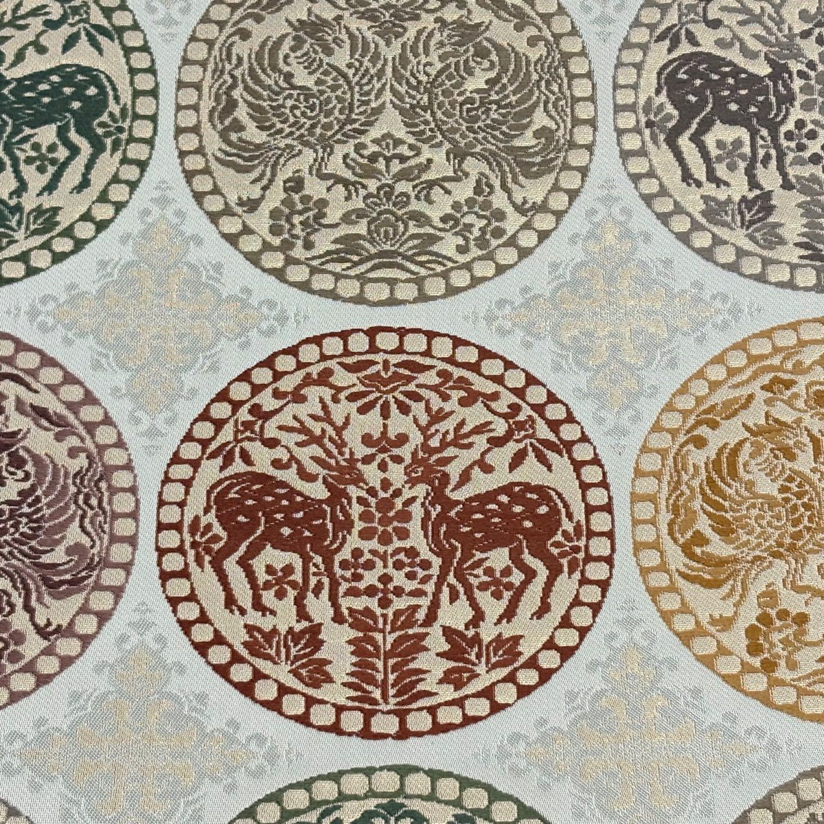 【美品】 袋帶 名品級 動物 鳳凰 金金箔 灰色 全通 純蠶絲