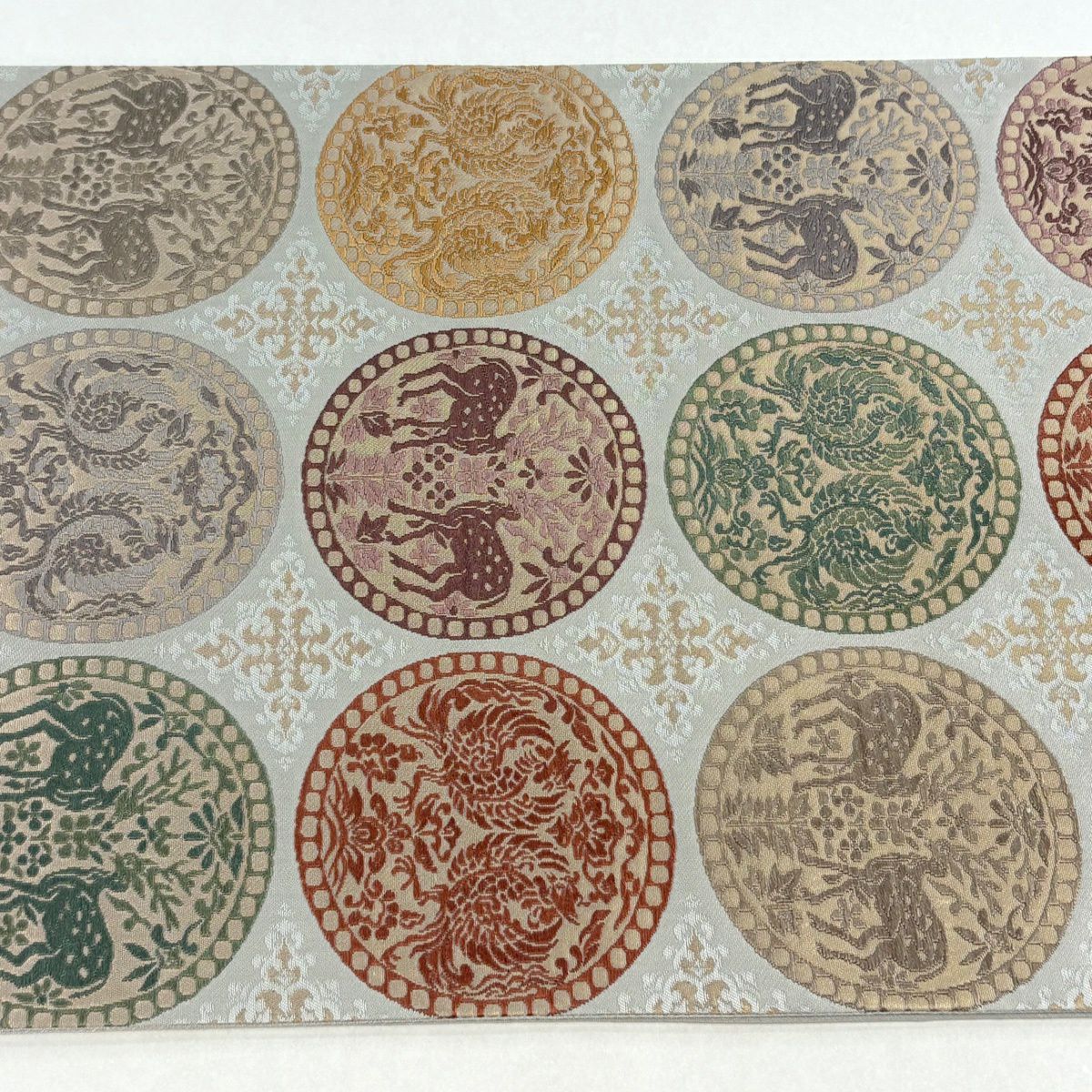 【美品】 袋帶 名品級 動物 鳳凰 金金箔 灰色 全通 純蠶絲