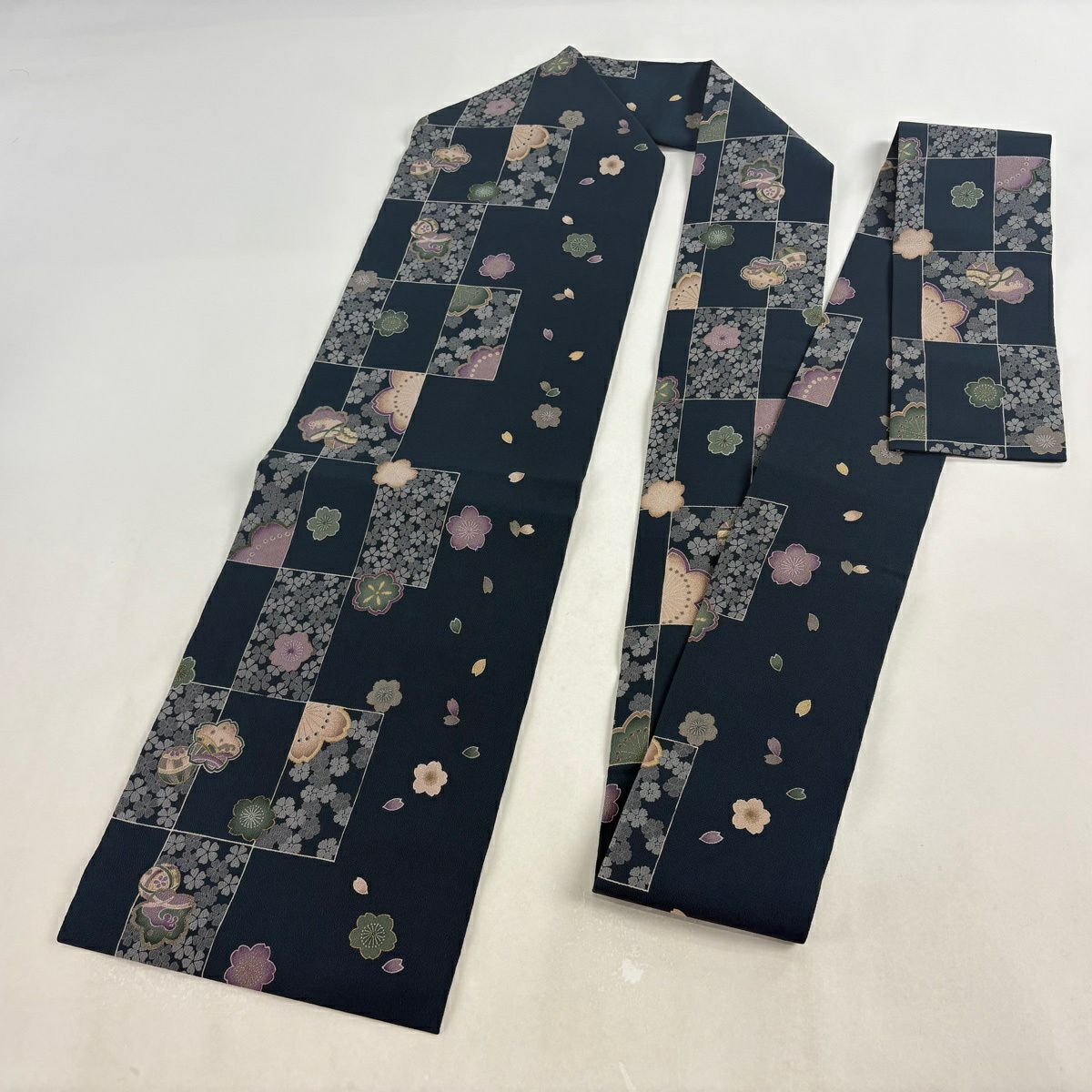 【美品】名古屋帶 名品級 櫻花 手毬 金銀彩 深綠 純蠶絲