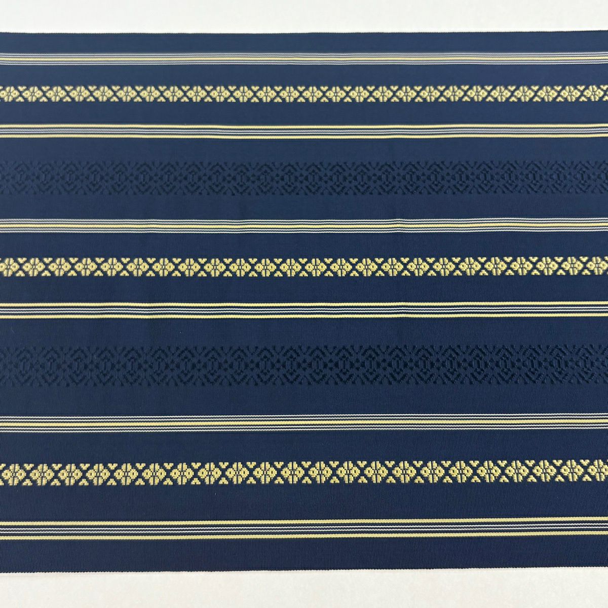 【美品】 名古屋帶 名品級 八寸名古屋帶 献上圖案 條紋 深藍 純蠶絲
