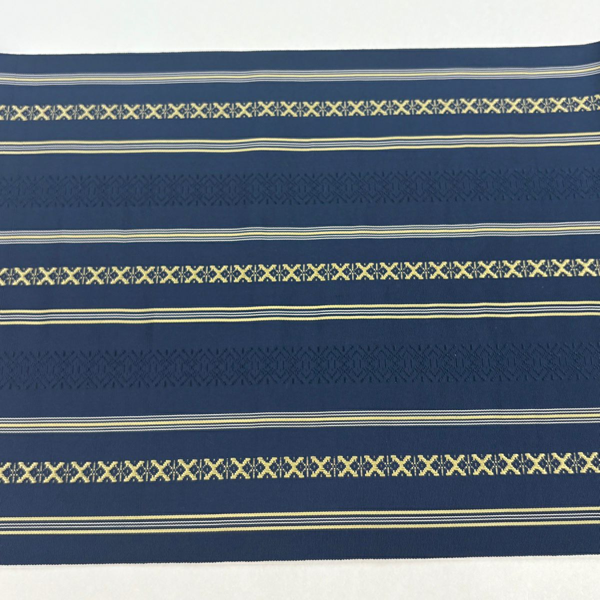【美品】 名古屋帶 名品級 八寸名古屋帶 献上圖案 條紋 深藍 純蠶絲