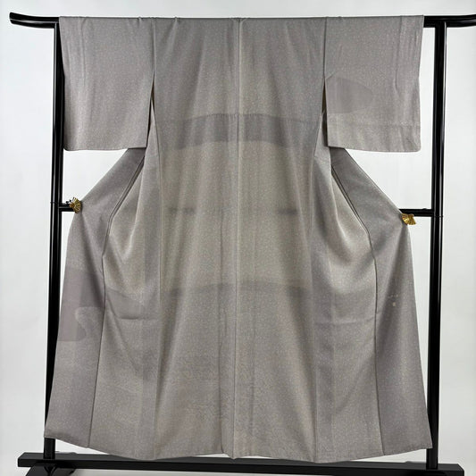 付下 身長154cm 袖長62cm S 雙層 有落款 菊花花 流水 灰紫 純蠶絲 名品級