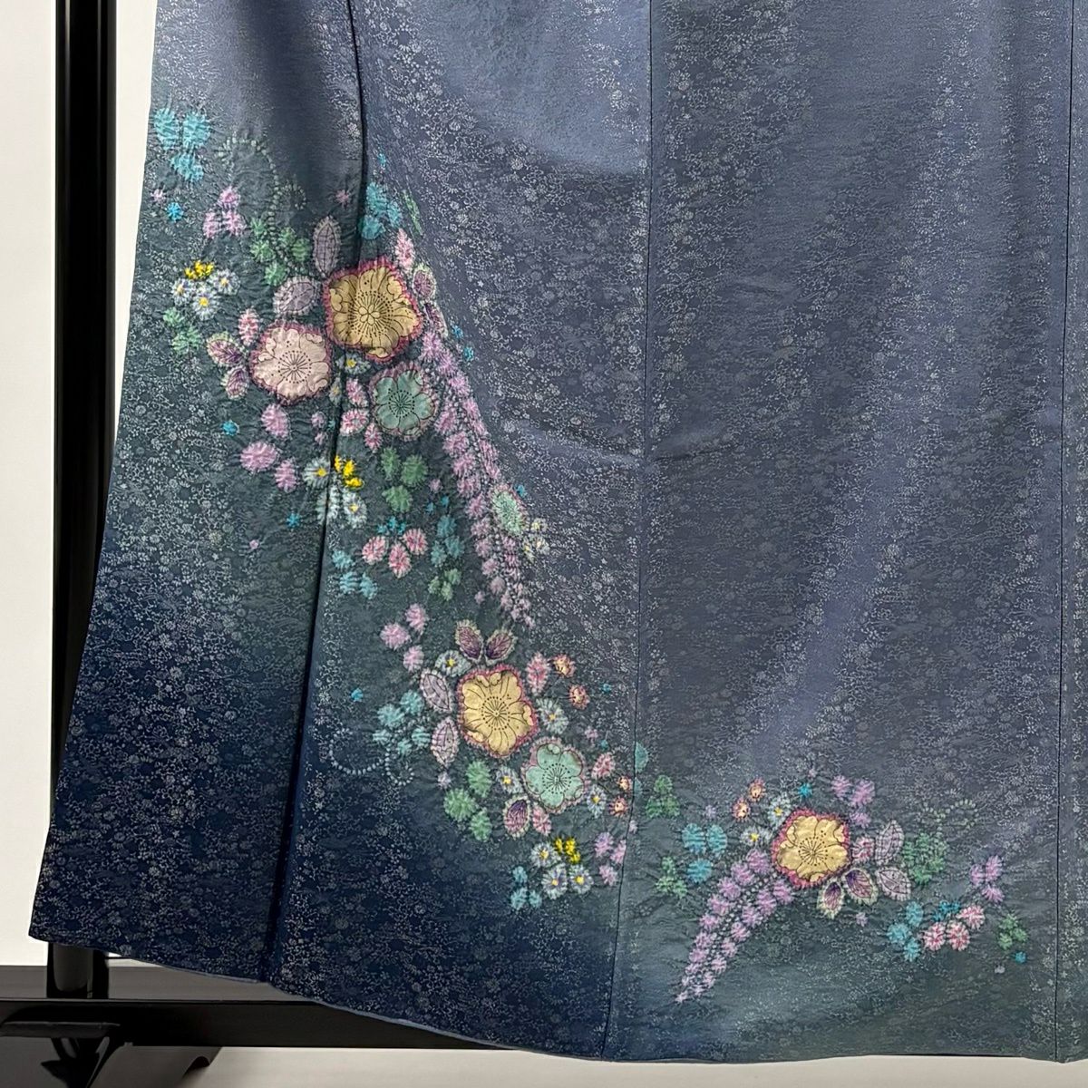 【美品】 付下 身長159.5cm 袖長62cm S 雙層 徳永正峰 落款あり 辻花染 銀通し 漸層 青紫 純蠶絲 名品級
