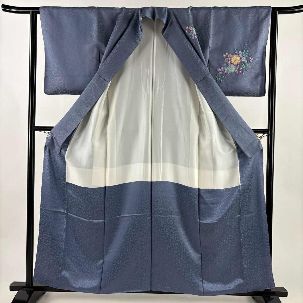 【美品】 付下 身長159.5cm 袖長62cm S 雙層 徳永正峰 落款あり 辻花染 銀通し 漸層 青紫 純蠶絲 名品級