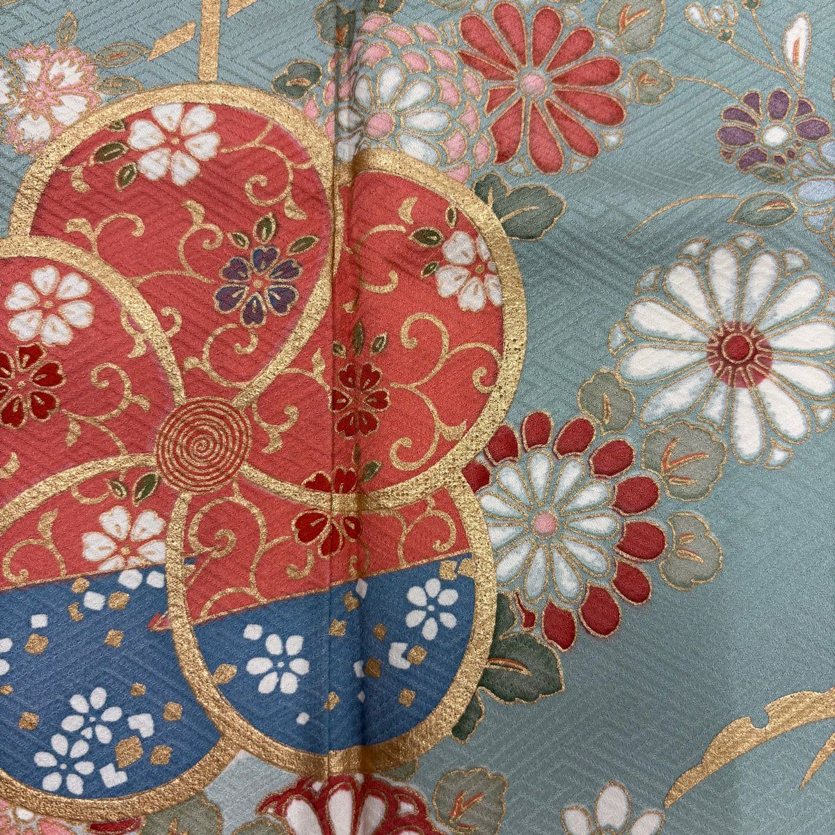 振袖禮服 身長158.5cm 袖長64cm M 雙層 旋梅花 花鳥 金絲 金銀彩 鮭粉色 純蠶絲 名品級