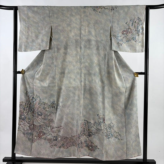 訪問服 身長152cm 袖長62.5cm S 雙層 菊花 藤 總絞染 灰紫 純蠶絲 名品級
