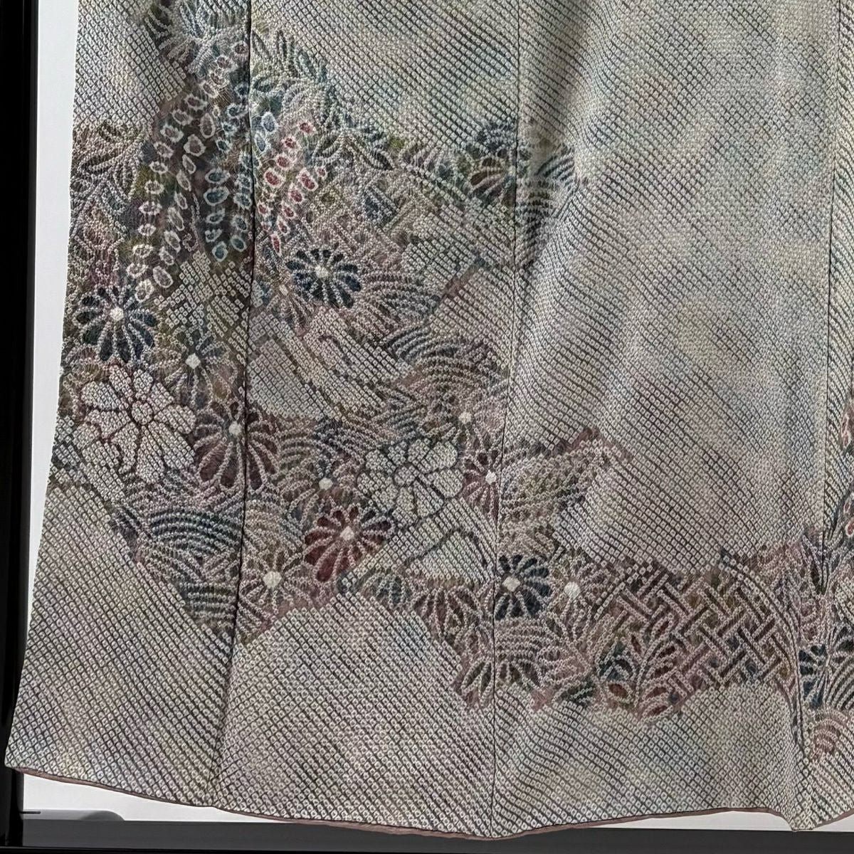 訪問服 身長152cm 袖長62.5cm S 雙層 菊花 藤 總絞染 灰紫 純蠶絲 名品級