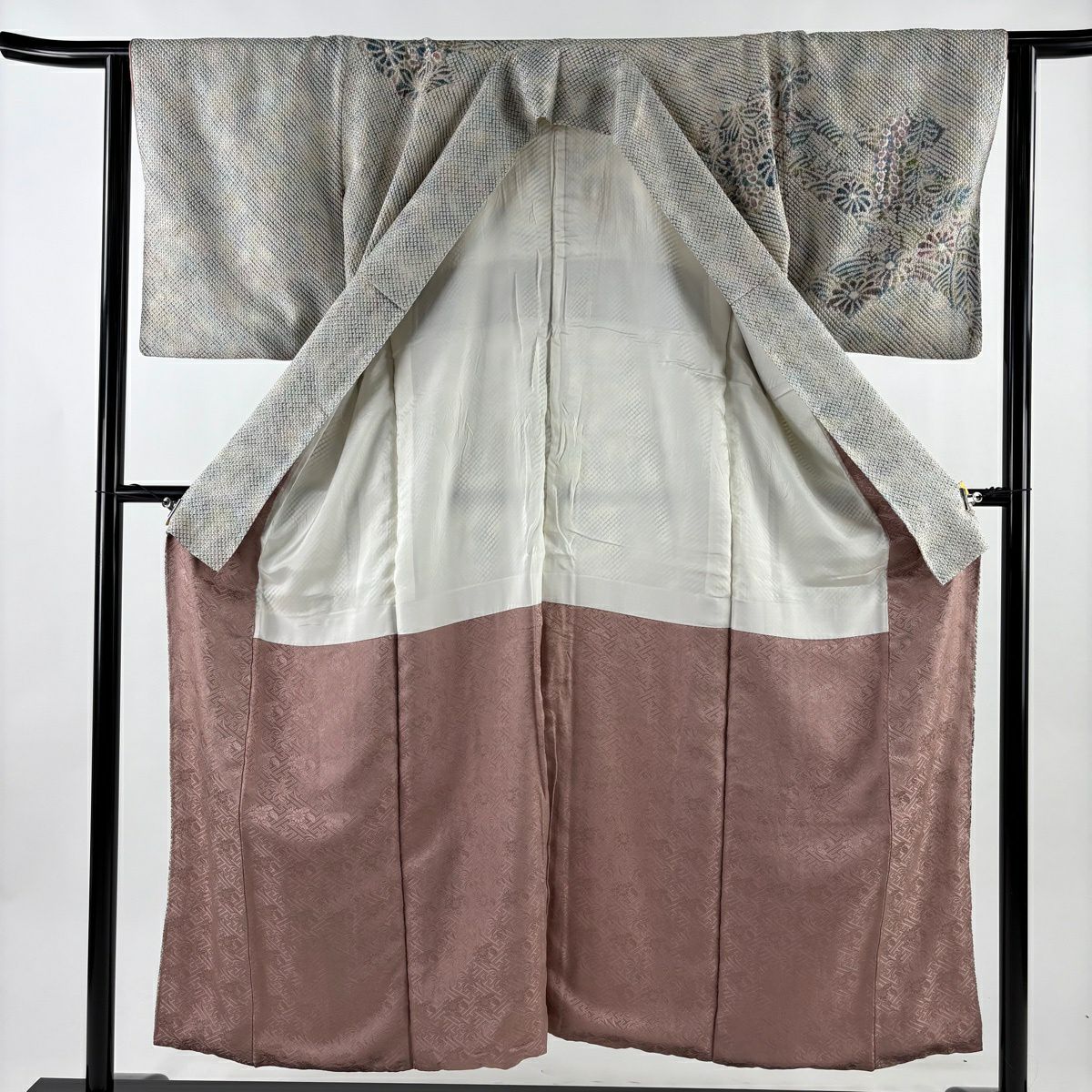 訪問服 身長152cm 袖長62.5cm S 雙層 菊花 藤 總絞染 灰紫 純蠶絲 名品級