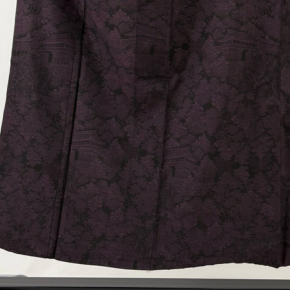 【美品】 大島紬織 身長153cm 袖長63cm S 雙層 建物 樹木 濃紫 純蠶絲 名品級