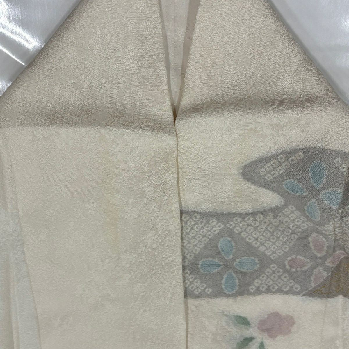 訪問服 身長159cm 袖長63cm S 雙層 枝梅花 霞 金銀彩 絞染 奶油色 純蠶絲 名品級