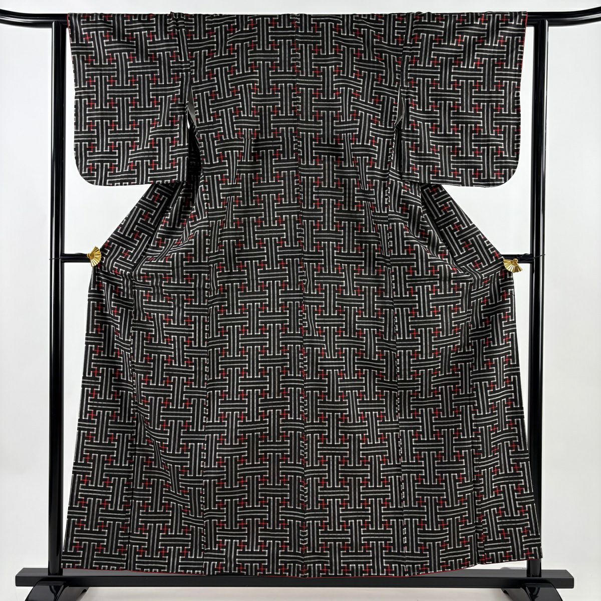 【美品】 紬織 身長158cm 袖長62.5cm S 雙層 紗綾形 黑 純蠶絲 名品級
