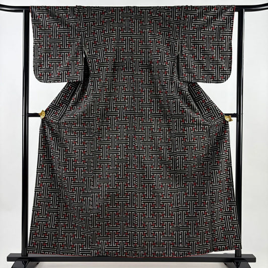 【美品】 紬織 身長158cm 袖長62.5cm S 雙層 紗綾形 黑 純蠶絲 名品級