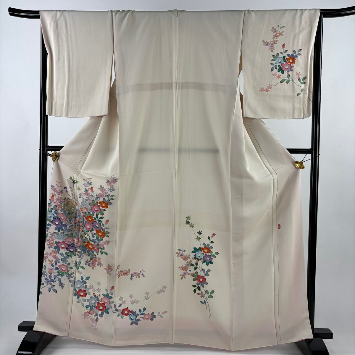 付下 身長163.5cm 袖長67cm M 雙層 落款有 貝桶 椿 奶油色 純蠶絲 名品級