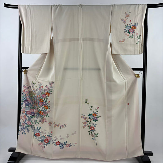 付下 身長163.5cm 袖長67cm M 雙層 落款有 貝桶 椿 奶油色 純蠶絲 名品級