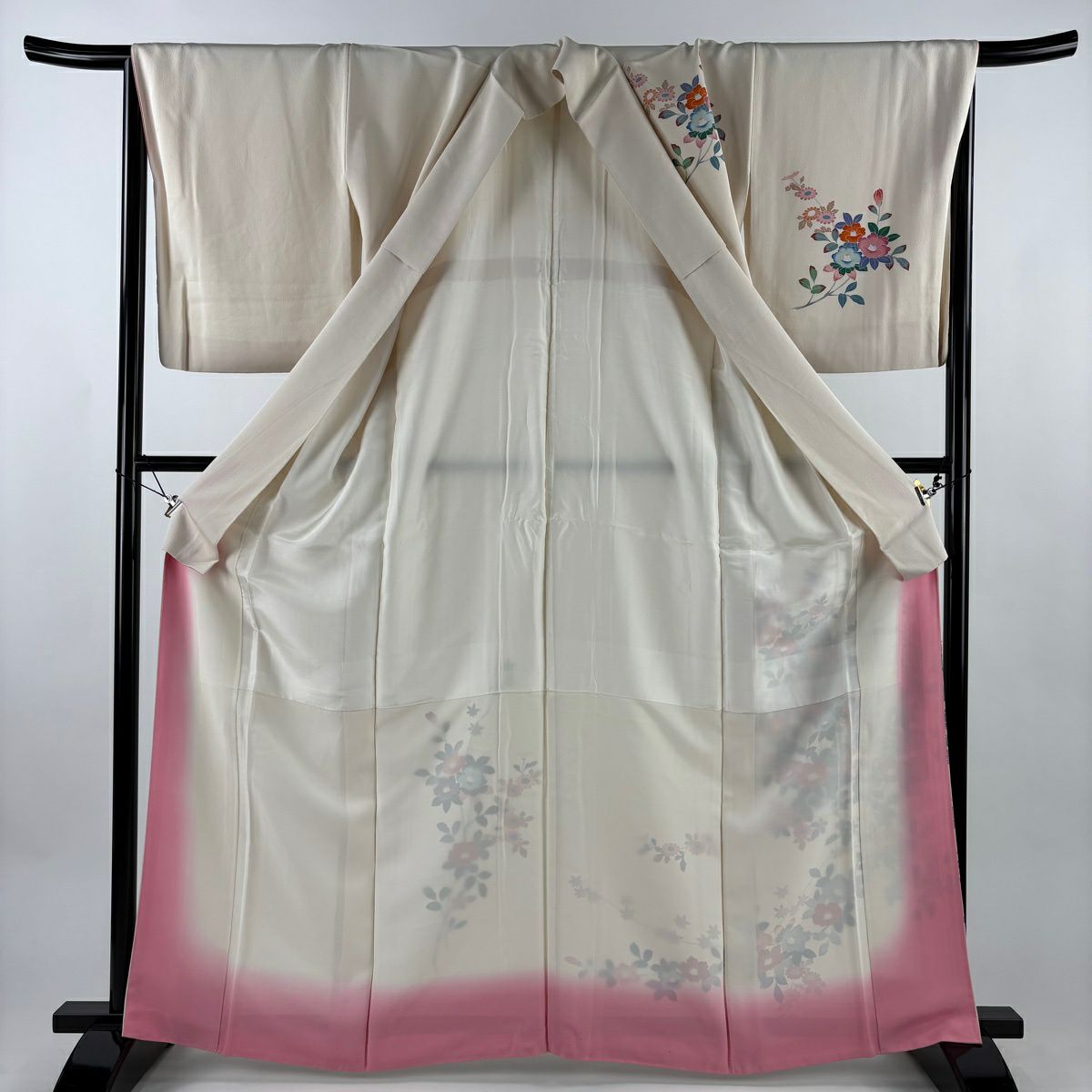 付下 身長163.5cm 袖長67cm M 雙層 落款有 貝桶 椿 奶油色 純蠶絲 名品級