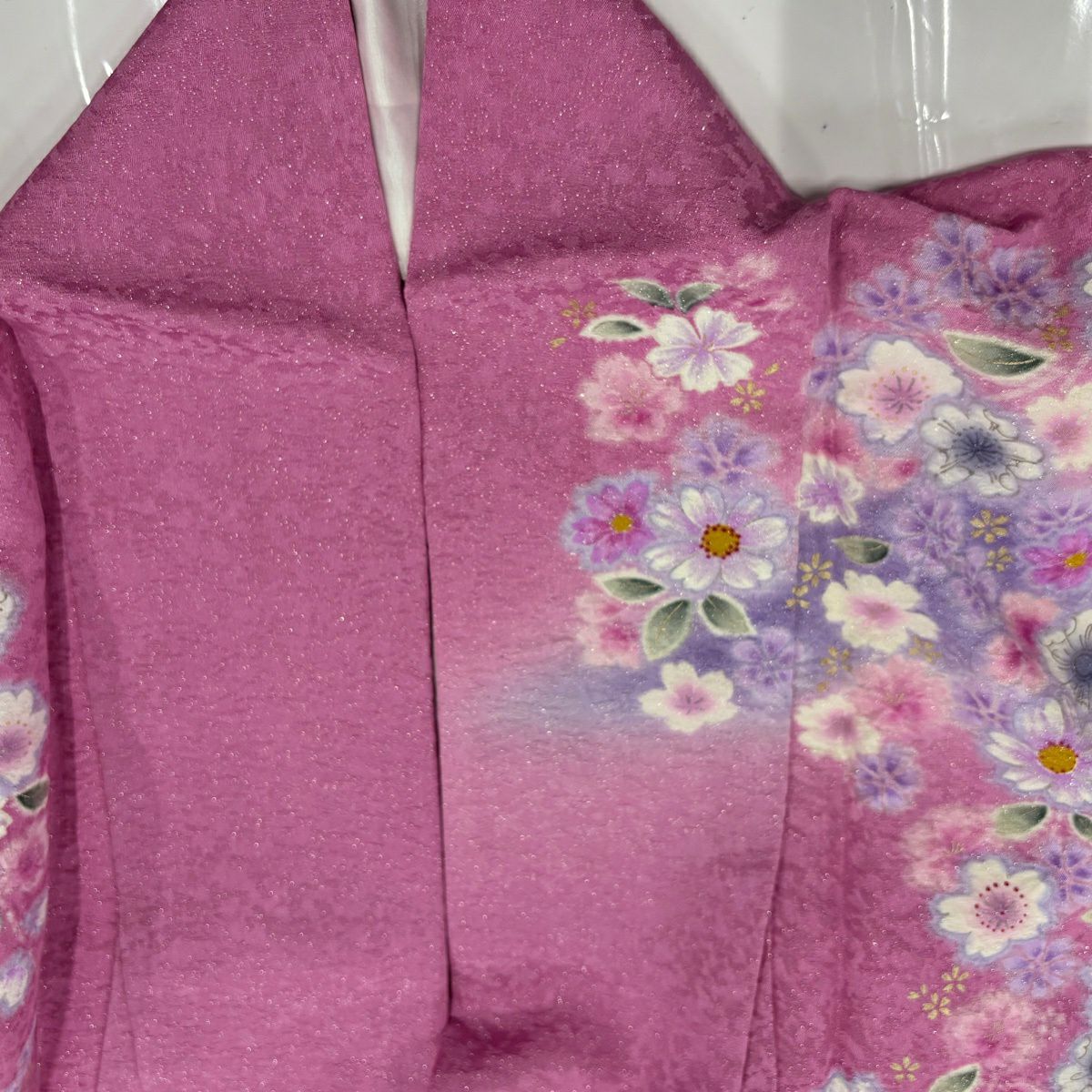 【美品】振袖禮服 身長168.5cm 袖長70cm L 雙層 雪輪 草花紋 金通 金銀彩 粉紅 純蠶絲 名品級
