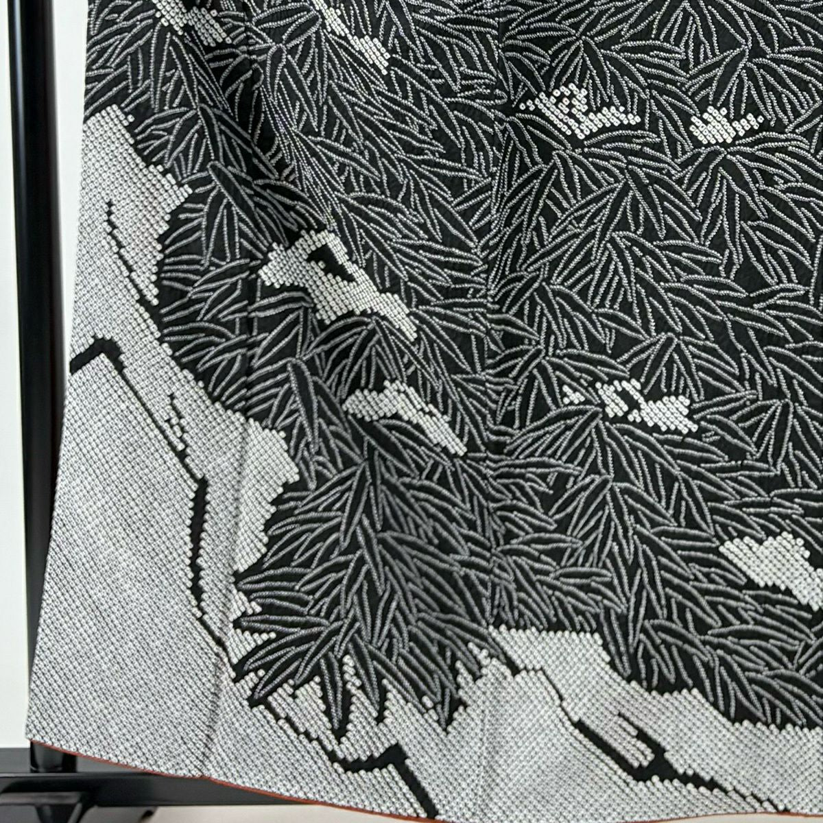 【美品】訪問服 身長160cm 袖長64cm M 雙層 葉柄 總絞染 黑 純蠶絲 名品級