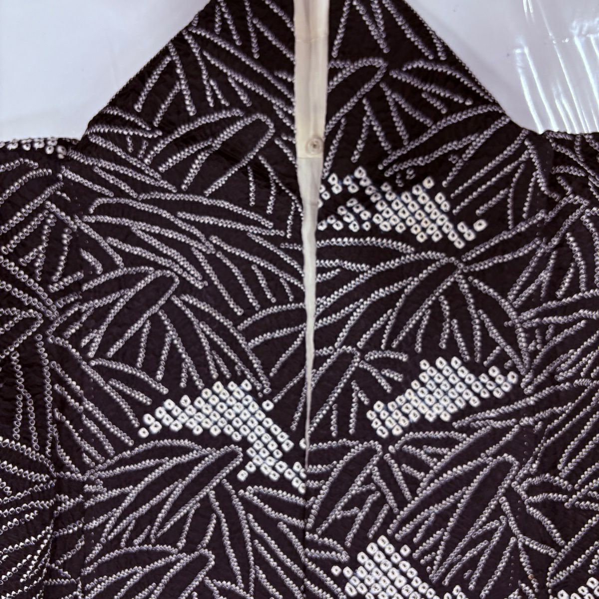 【美品】訪問服 身長160cm 袖長64cm M 雙層 葉柄 總絞染 黑 純蠶絲 名品級