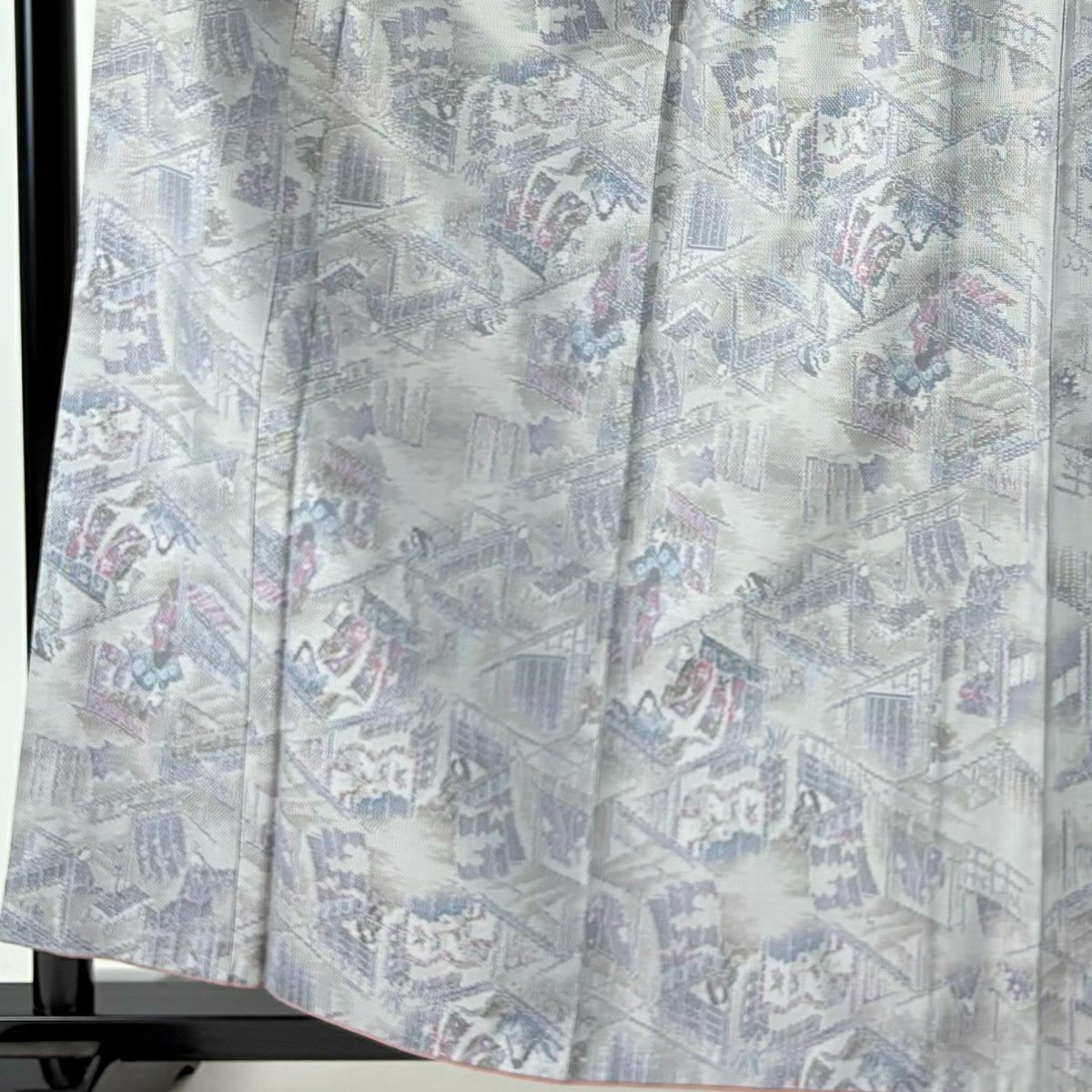【美品】 大島紬織 身長159.5cm 袖長66cm M 雙層 證書附帶 御所文化 人物 灰紫 純蠶絲 名品級