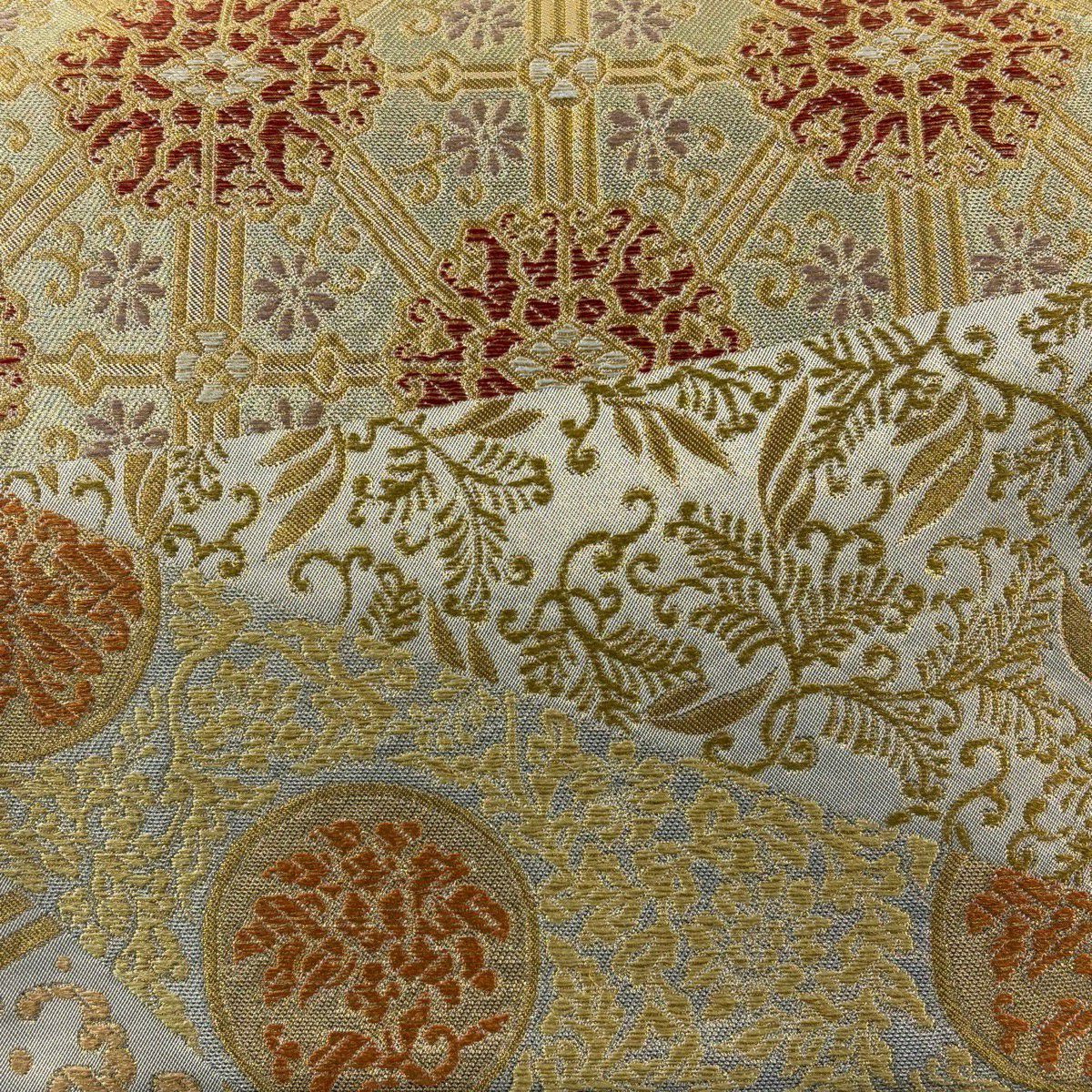 袋帶 逸品級 川島織物 落款 草花紋 華紋 金絲 金金箔 金色 六通 純蠶絲
