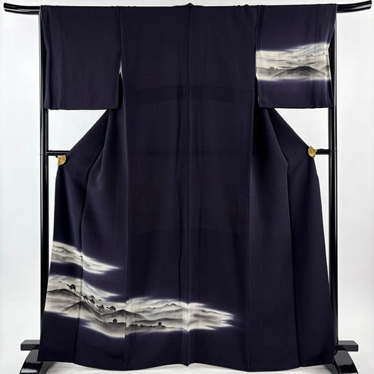 付下 身長164.5cm 袖長67.5cm L 雙層 絲綢之路 金銀彩 漸層 深紫 純蠶絲 逸品級