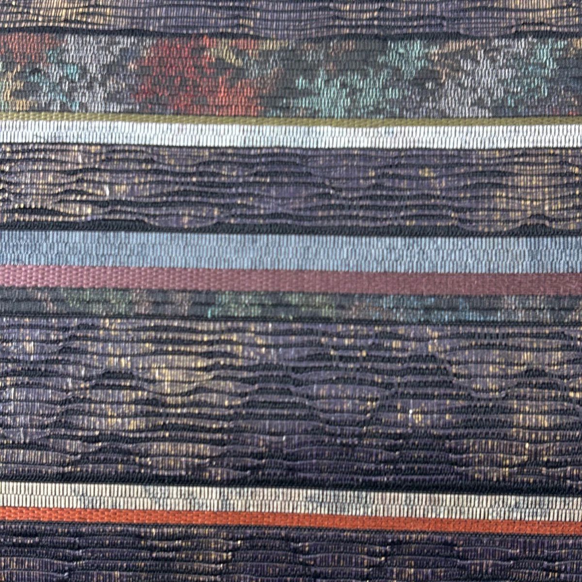 【美品】 袋帶 名品級 縞 幾何圖案 金金箔 深紫 お太鼓圖案 純蠶絲