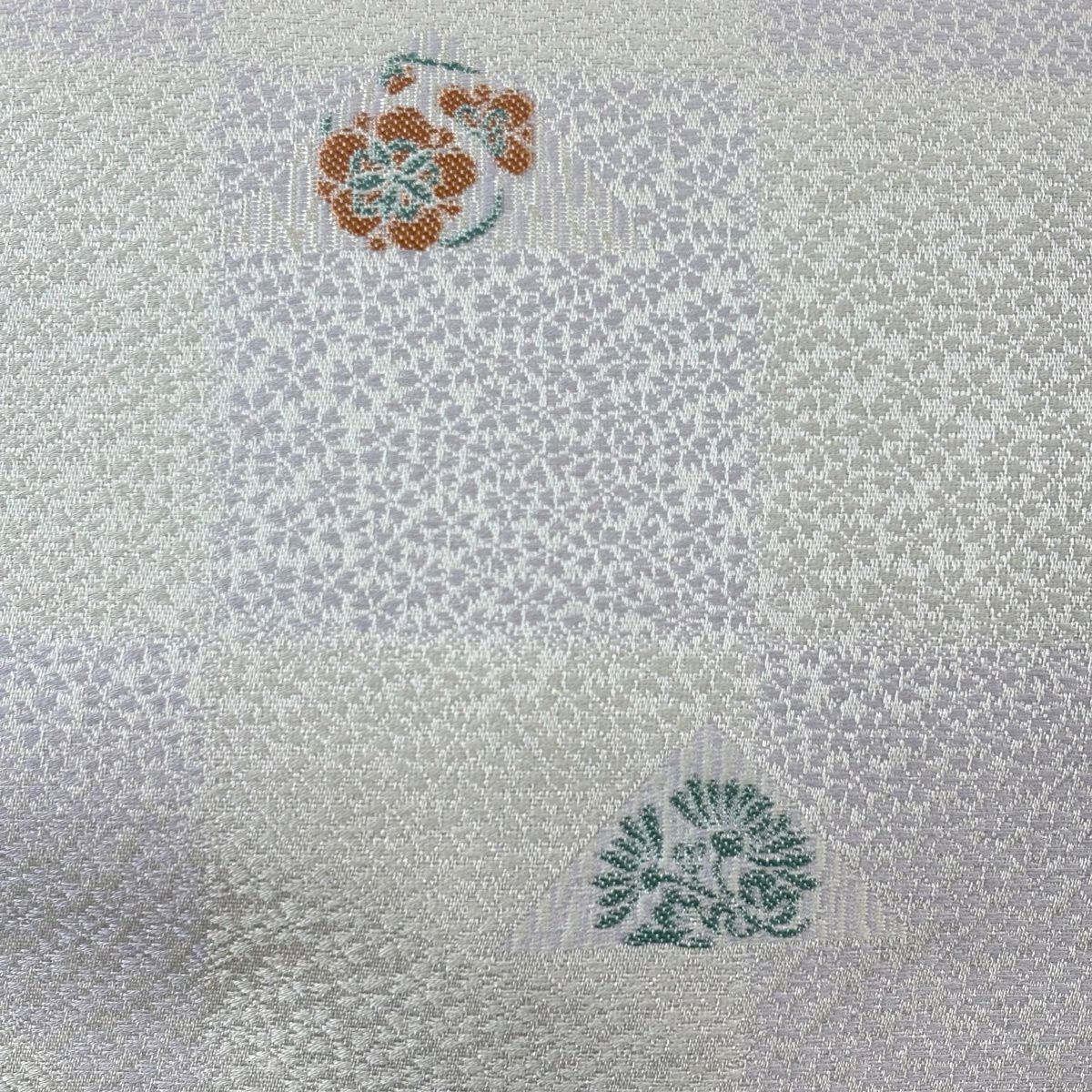 【美品】名古屋帶 名品級 小花散布 梅花 市松樹 灰綠 純蠶絲