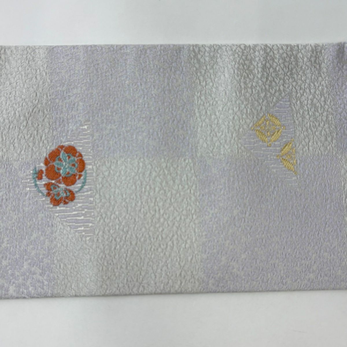 【美品】名古屋帶 名品級 小花散布 梅花 市松樹 灰綠 純蠶絲