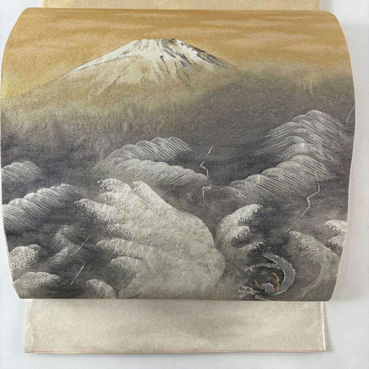 【美品】 袋帶 名品級 横山大觀 富士山 龍 金金箔 金絲 金 お太鼓圖案 純蠶絲