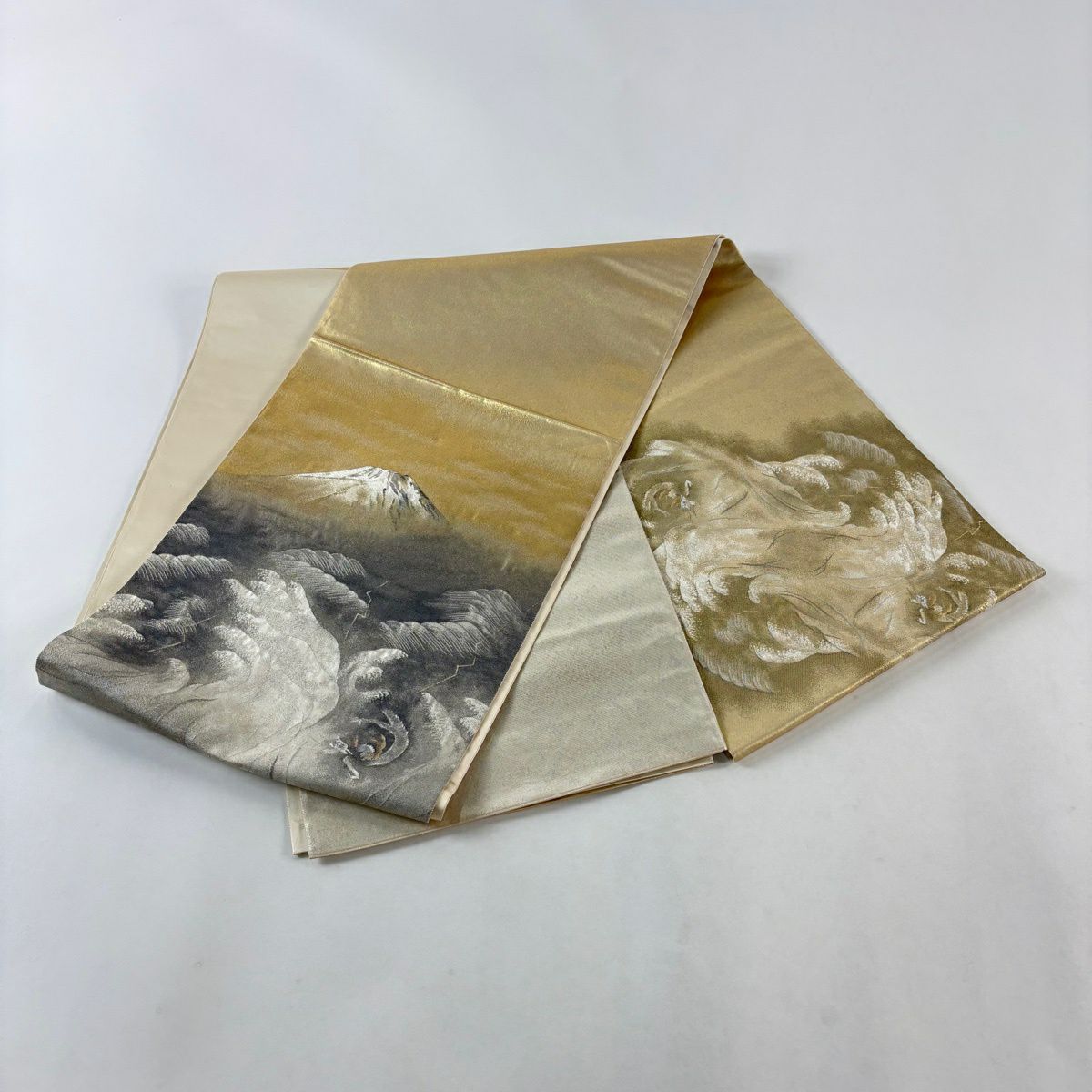 【美品】 袋帶 名品級 横山大觀 富士山 龍 金金箔 金絲 金 お太鼓圖案 純蠶絲