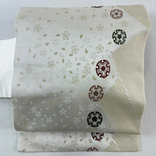 名古屋帶 名品級 樱花 雪轮 奶油色 純蠶絲