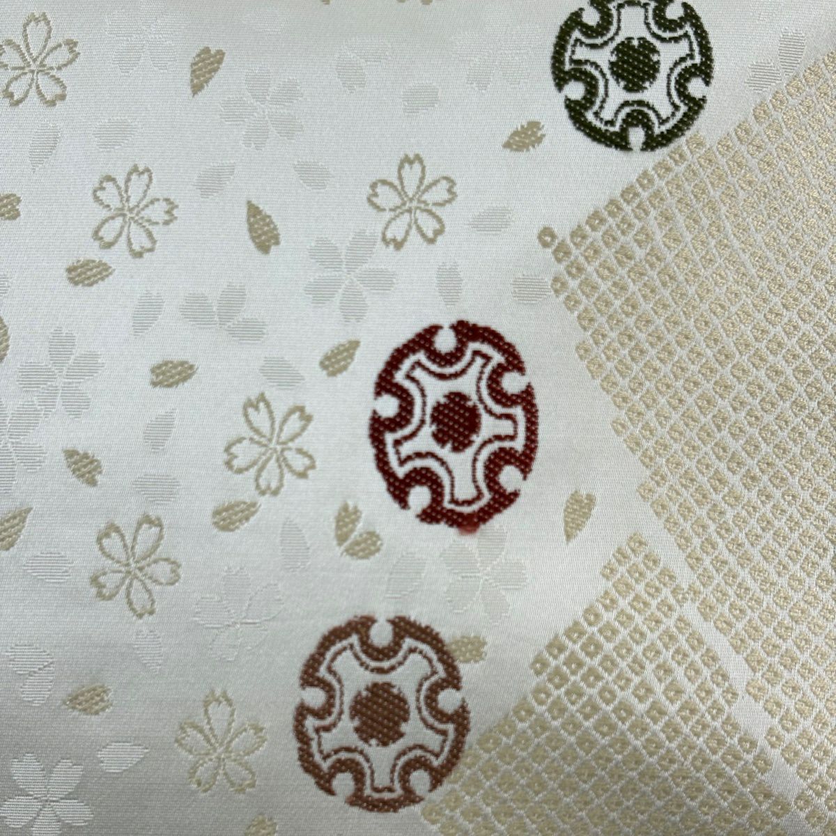 名古屋帶 名品級 樱花 雪轮 奶油色 純蠶絲